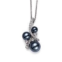 Колье Pleased RH CRY (прозрачный, жемчуг темно-серый 3,5х1,6 см, 40+4 см) 11212 Австрия Oliwer Weber