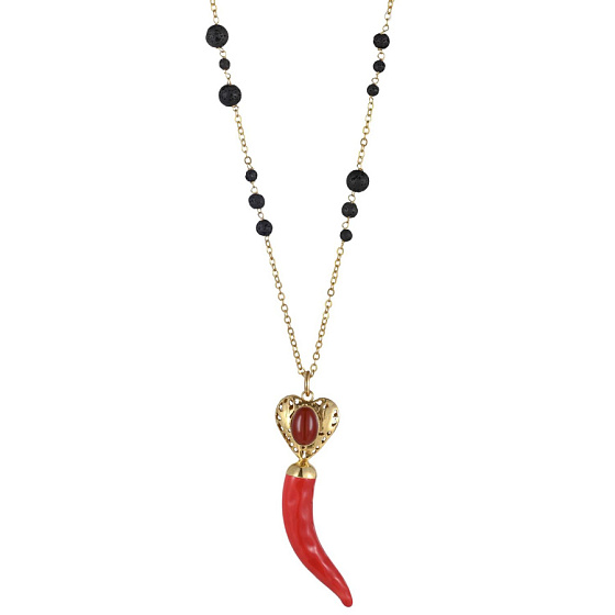 картинка Колье Перчик (Сердолик, вулканическая лава, керамика, 8.5х1.9 см, 76 см) 011 05 175 Италия Bane ювелирный  магазин Калина являющийся официальным дистрибьютором в России 