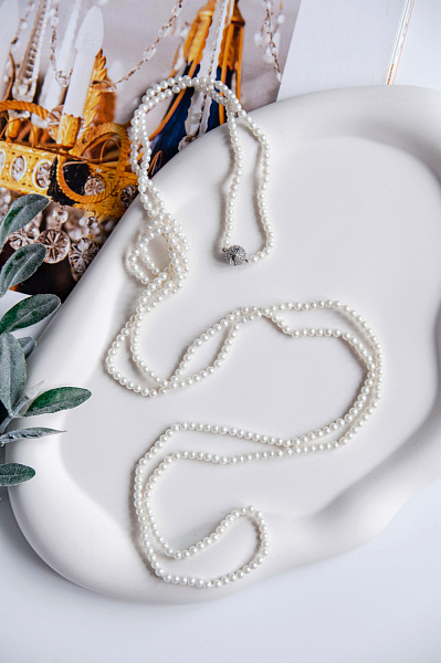 Колье Grazia perls (майорский жемчуг, кристаллы, г/п: родий, 130 см) Италия Perfetto