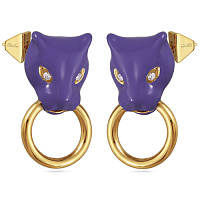 Серьги Пантеры (кр.прозрачные, эмаль фиолетовая , г/п: золото 2.5х1.5см)  Uvelina EX00 0011GV-001E
