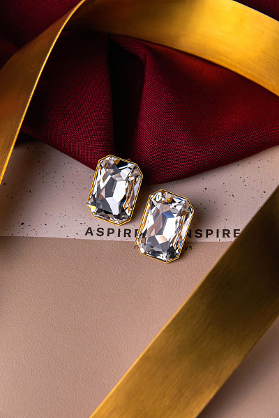 Серьги Allum (кристалл прозр., г/п: золото, регулир., 2х2.8 см ) Греция KV KV25 2-308969GCRYSRAL