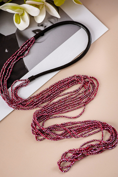 Колье Федерика (Богемское стекло: гранат, нат.кожа) Италия Perfetto