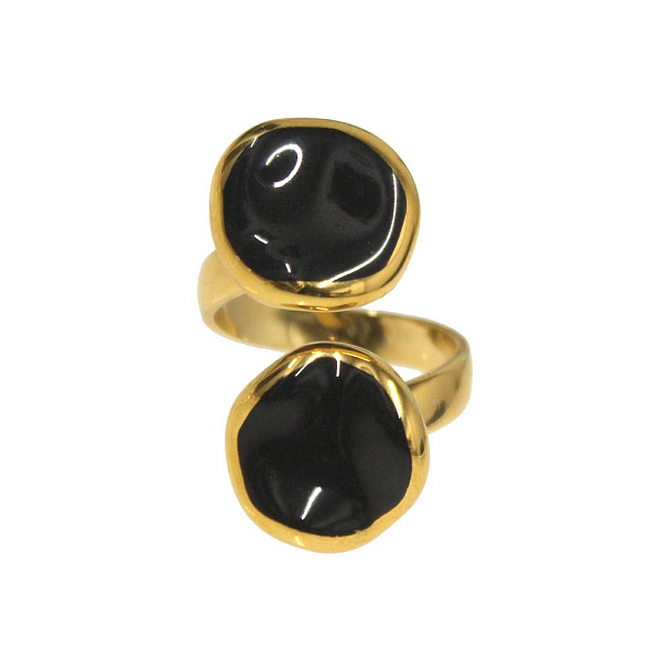 Кольцо (керамика черный, г/п: золото,размер регул.D элемента 1.5 см) Испания 01901005