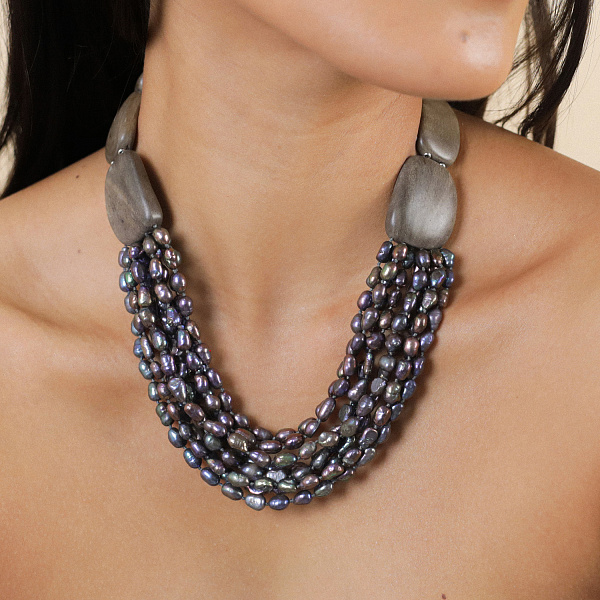 Колье Pebble bea (Жемчуг, эбеновое дерево, 47 см) 15-43610 Франция Nature Bijjoux 