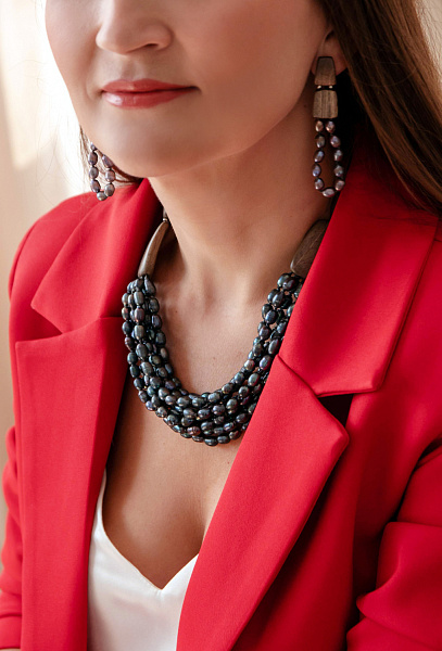 Колье Pebble bea (Жемчуг, эбеновое дерево, 47 см) 15-43610 Франция Nature Bijjoux 