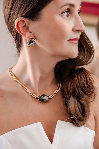 Серьги (кристалл графит 2,6х1,8 см, 11 гр.) Италия Claudio Canzian  002 02 808