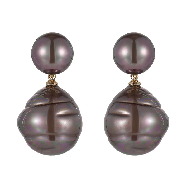 Серьги (майорка коричневый, г/п: золото, 3.5х1.8 см, 20 гр.) Испания Madreperla 020 02 069