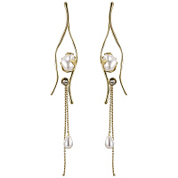 Серьги (искуственный жемчуг, кристалл прозрачный,г/п: золото, 12,5х1,7см) Греция Kalliope 002 02 068