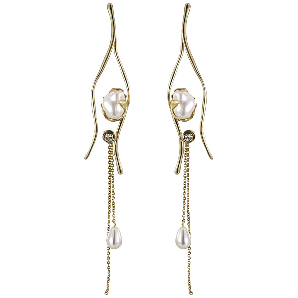 Серьги (искуственный жемчуг, кристалл прозрачный,г/п: золото, 12,5х1,7см) Греция Kalliope 002 02 068