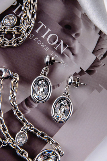 картинка Серьги (кристалл прозрачный, 3.6х1.4 см) RUS600-66 Испания Ciclon Э/коллекция ювелирный  магазин Калина являющийся официальным дистрибьютором в России 