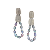 Серьги Pebble bea (Жемчуг, эбеновое дерево 7,5х1,3 см) 12-90372 Франция Nature Bijjoux 