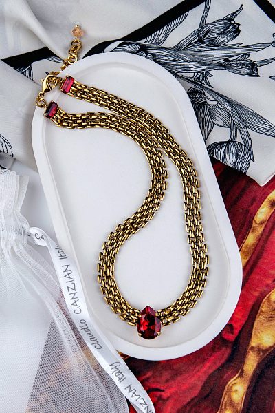 Колье Капля (Кристалл красный, 48 см, 0.9 см.,1,8х1,4 см) Италия Claudio Canzian 002 05 836   