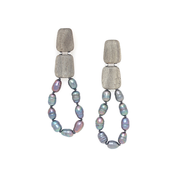 Серьги Pebble bea (Жемчуг, эбеновое дерево 7,5х1,3 см) 12-90372 Франция Nature Bijjoux 