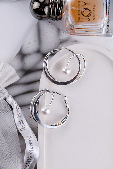 картинка Серьги (майорка, г/п: родий, d 4 см, 14 гр.) Италия Claudio Canzian 002 02 836 ювелирный  магазин Калина являющийся официальным дистрибьютором в России 