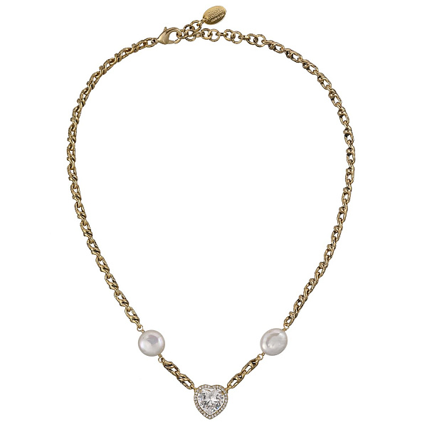 Колье Сердца (кубический цирконий, жемчуг, 48.5 см, 1,6х1,6 см) Италия Claudio Canzian 002 05 882