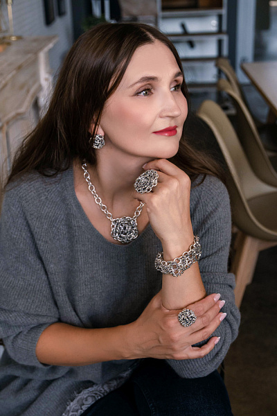 Кольцо Цепи (Кристалл графит, d 4.2 см) Италия Claudio Canzian 002 01 546