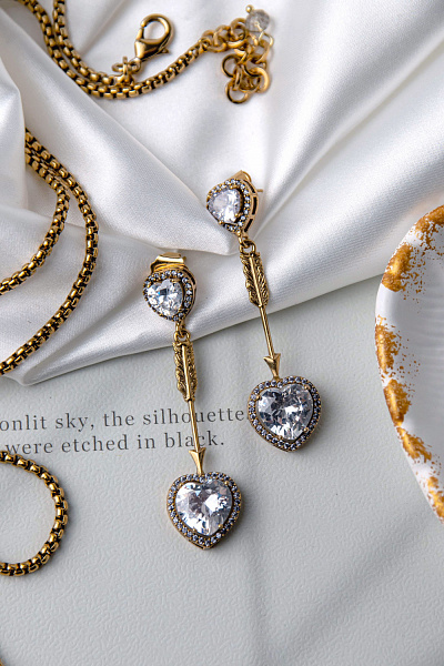 Серьги Сердца (Кубический цирконий, 6.5х1.6 см, 14 гр) Италия Claudio Canzian 002 02 910