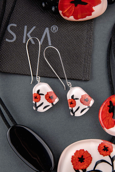 Серьги Baila (красный, белый, черный, 6х2 см) Голландия ZSISKA