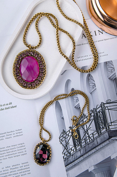 Колье (Кристаллы пурпурные, розоаые, агат, г/п: золото) Италия  Claudio Canzian 002 05 734