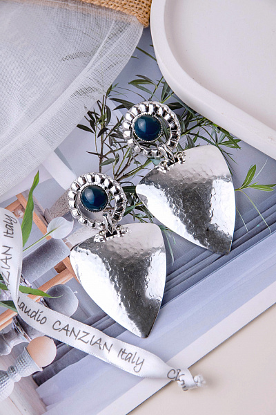 Серьги (агат, г/п: родий, 7,7х4 см, 23 гр.) Италия Claudio Canzian 002 02 722