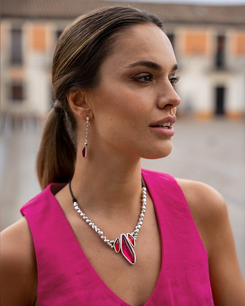 Колье (муранское стекло - розовый, нат.кожа, 44-49 см) 241816-09 Испания Ciclon Aqua