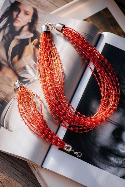 Колье MURANO Нити  (оранжевые) Италия 