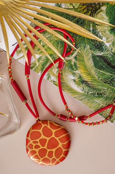 картинка Колье Africa Sfera Long красная, золото/красный Италия ENZO BENZO ювелирный  магазин Калина являющийся официальным дистрибьютором в России 