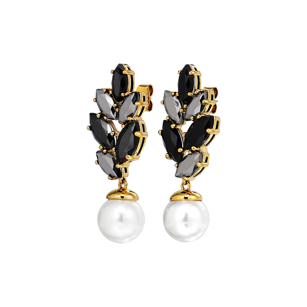 Серьги BALETE (кристалл черный, гематит, майорка белая, г/п: золото) Дания DYRBERG/KERN 470026