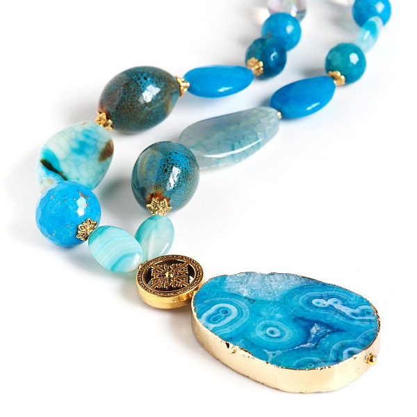 КольеSL (Агат+бирюза, керамика) 71080/3390 арт.10103081 Россия