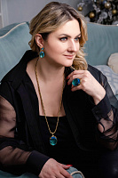 Серьги (чешское стекло бирюзовое, кристаллы, 4.5х2.2 см, 26гр) Италия Claudio Canzian 002 02 882