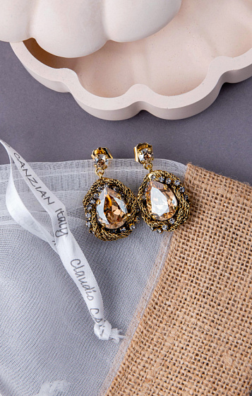 картинка Серьги Франческа (Кристалл медовый, 3,8Х2,2см, 17 гр.) Италия Claudio Canzian 002 02 542 ювелирный  магазин Калина являющийся официальным дистрибьютором в России 