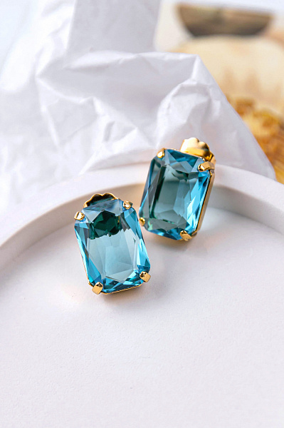 Серьги Леденцы (кристалл бирюзовый, 1,8х1,3 см, 8 гр.) Италия  Claudio Canzian 002 02 584