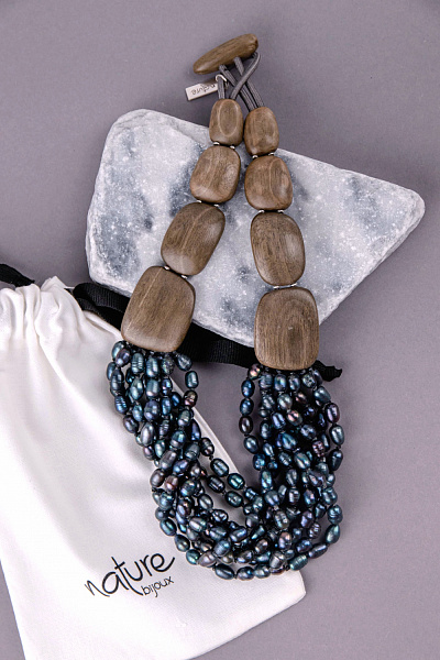 Колье Pebble bea (Жемчуг, эбеновое дерево, 47 см) 15-43610 Франция Nature Bijjoux 