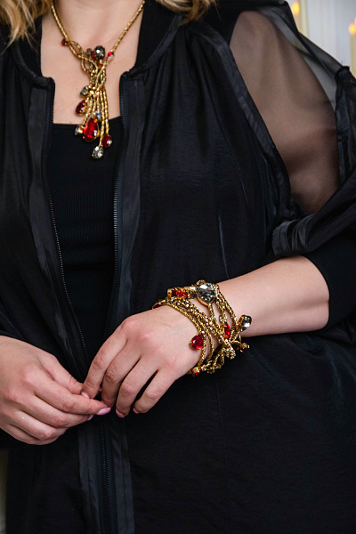 Браслет Хромосомы (кристаллы красные, графит, лунные, 16+6см) Италия Claudio Canzian  002 04 072