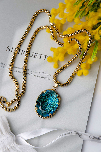 Колье (чешское стекло бирюзовый, 82х4 см, 4.3х3.3 см) Италия Claudio Canzian 002 05 854