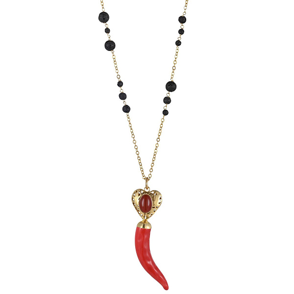 Колье Перчик (Сердолик, вулканическая лава, керамика, 8.5х1.9 см, 76 см) 011 05 175 Италия Bane