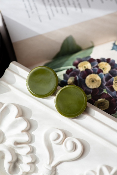 картинка Пусеты Ringo болотный 2,5х2,5 см Италия ENZO BENZO  ювелирный  магазин Калина являющийся официальным дистрибьютором в России 