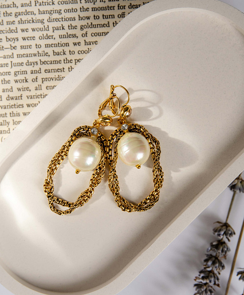 Серьги (Майорский жемчуг, кристалл медовый, прозрачный) Италия  Claudio Canzian  002 02 299