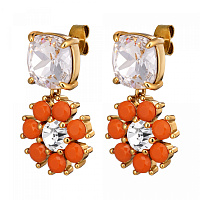 Серьги POPPY (кристалл прозрачный, коралл, г/п: золото, 3х1,8 см) Дания DYRBERG/KERN 460078
