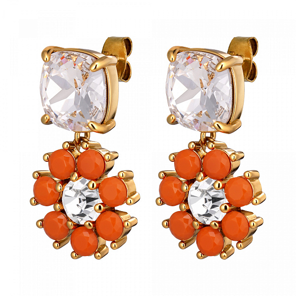 Серьги POPPY (кристалл прозрачный, коралл, г/п: золото, 3х1,8 см) Дания DYRBERG/KERN 460078