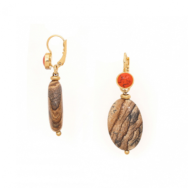 Серьги Tivoli (Говлит, яшма, 4,5х1,5 см) 12-90227 Франция Nature Bijjoux