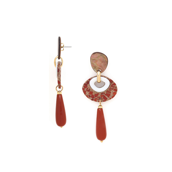 Серьги Milano (яшма,песок,перламутр,раковина,7 см, г/п: золото) 12-90181 Франция Nature Bijjoux