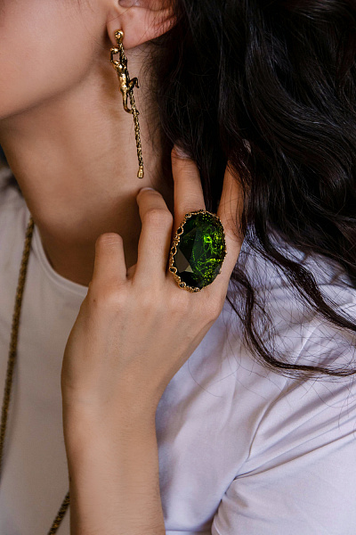 Кольцо Сафари (Кристалл бутылочного цвета, регулируется, 4.1х3.1 см) Италия Claudio Canzian 002 01 4