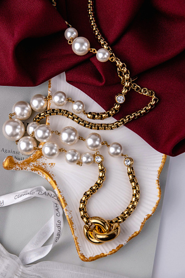 картинка Колье (майорка 12-20 мм, кристалл прозрачный, 101 см) Италия Claudio Canzian 002 05 879 ювелирный  магазин Калина являющийся официальным дистрибьютором в России 