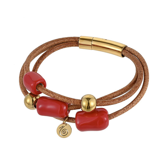 картинка Браслет (керамика красный, г/п: золото, 20 см, 2.5 см) Испания 01904005 Maximilianas ювелирный  магазин Калина являющийся официальным дистрибьютором в России 