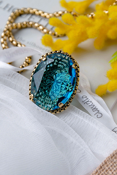 картинка Кольцо (чешское стекло бирюзовый, 4.3х3.3 см, регулируется) Италия Claudio Canzian 002 01 596 ювелирный  магазин Калина являющийся официальным дистрибьютором в России 