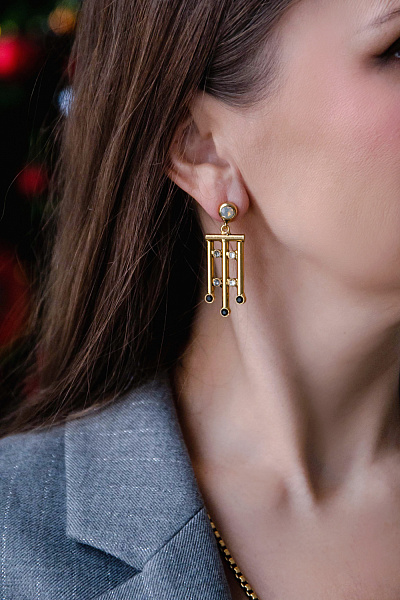 Серьги Арт-деко (кристаллы черный, графит, 4,7х1,6 см, 18 гр.) Италия Claudio Canzian 002 02 846