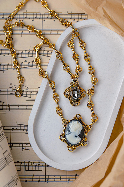 Колье Камея (кристалл графит, 1 цепочка 47,5 см, общая дл. 66 см) Италия Claudio Canzian 002 05 733