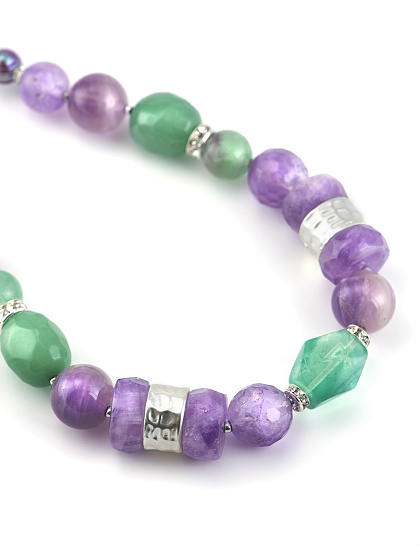 картинка Колье Царица (Аметист, флюорит, авантюрин, культ.жемчуг, латунь. Г/п:родий) 10123051 Россия ювелирный  магазин Калина являющийся официальным дистрибьютором в России 