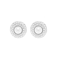 Серьги (кристалл прозрачный, жемчуг белый, г/п: родий, 1,6х1,6 см) 23240 Австрия Oliver Weber